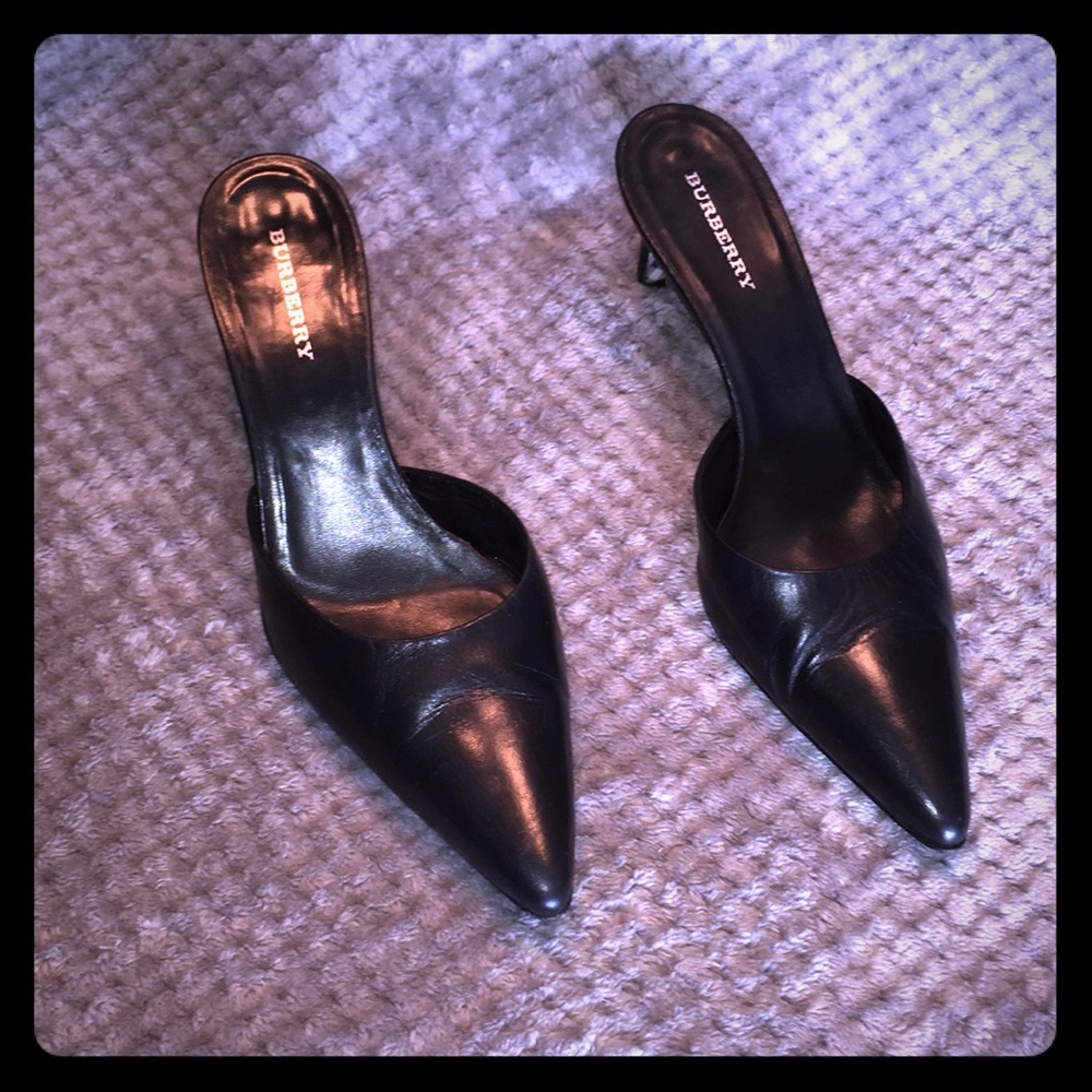 Burberry Black Slip On Mule Heels Sz 9.5 US